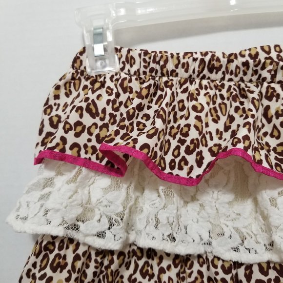 Hartstrings skort 12 leopard cheetah print floral lace tiered ruffle pull on - Picture 8 of 13
